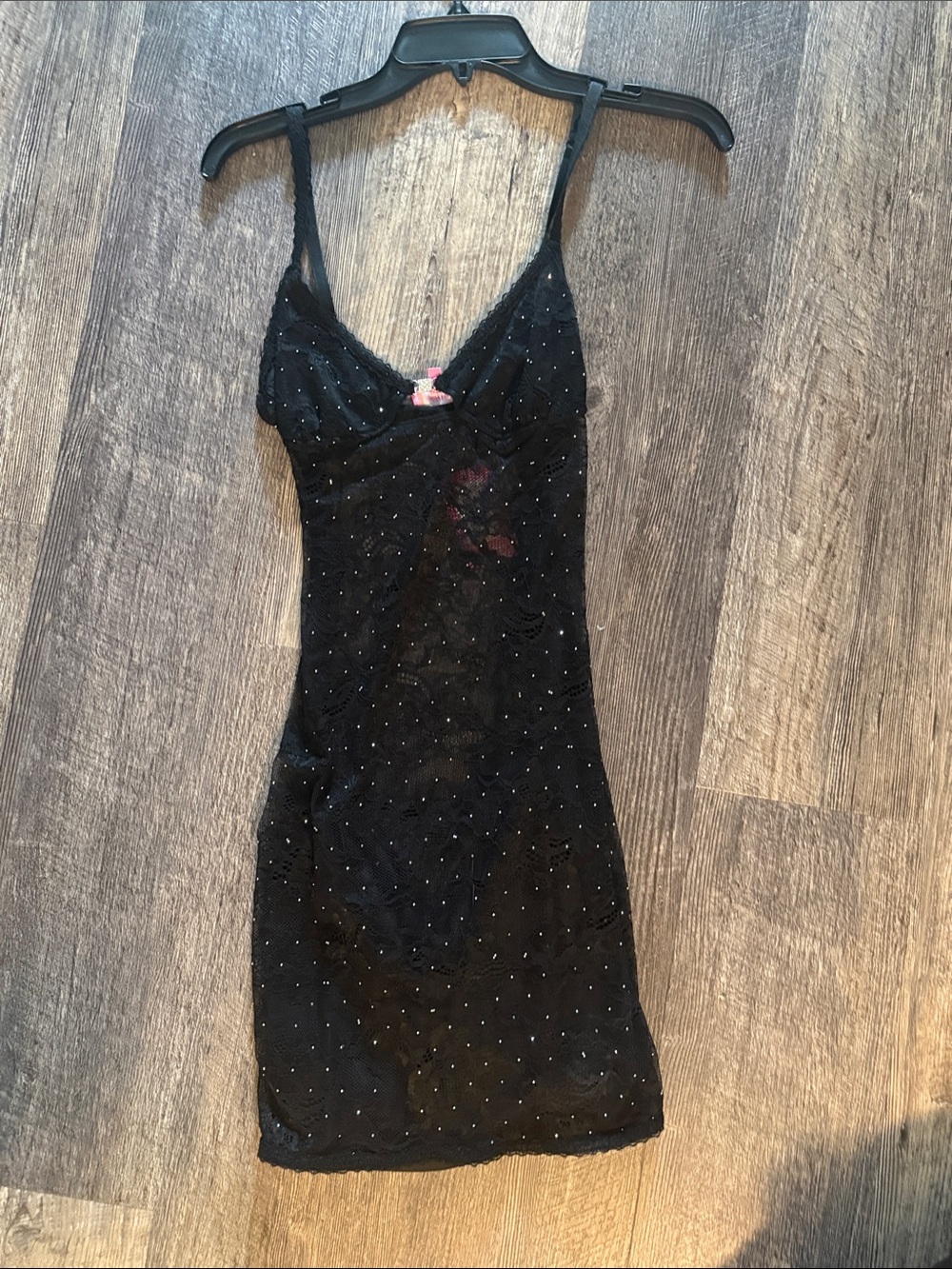 aerie Black Beaded Lace Chemise Slip